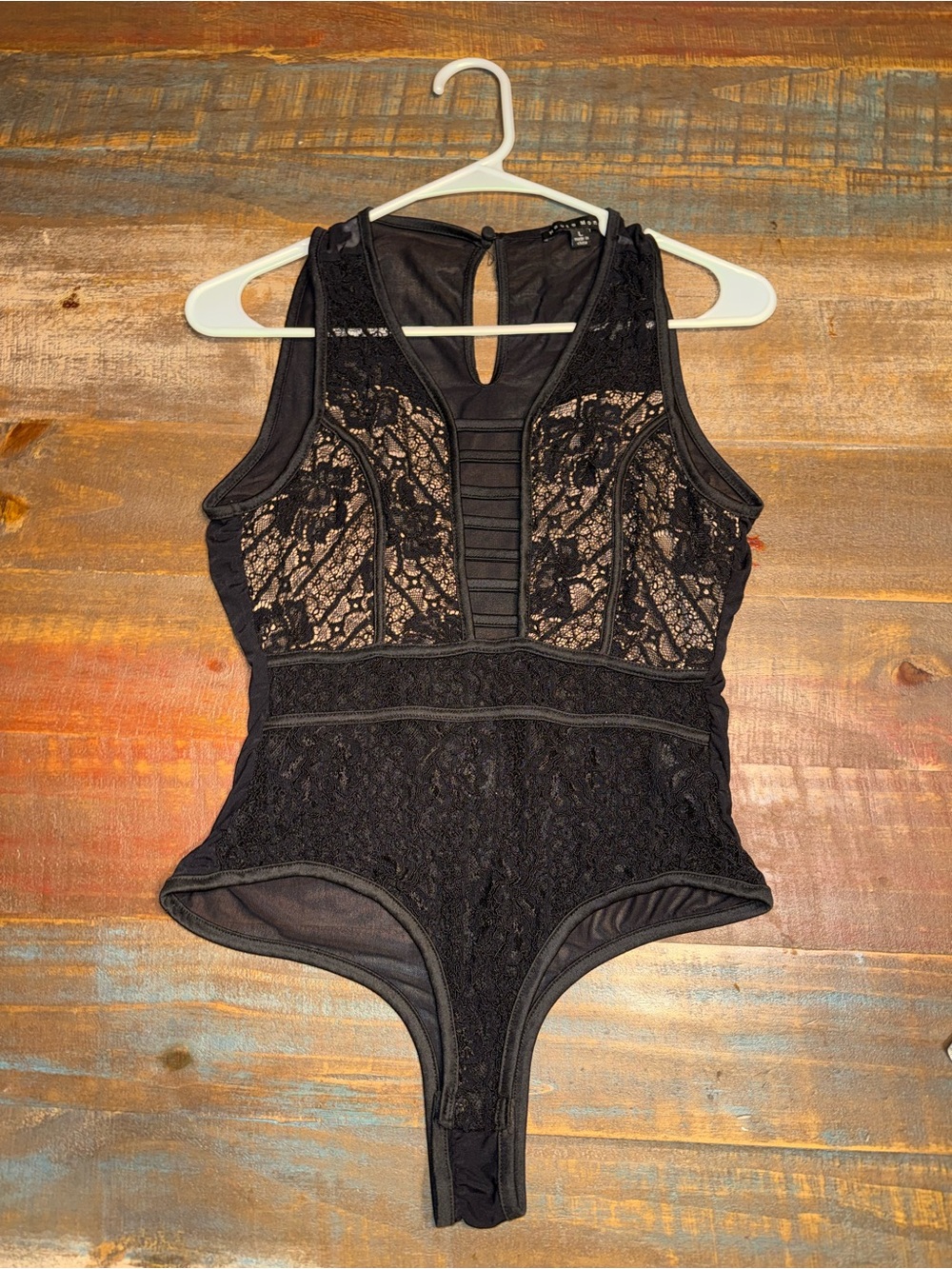 Haute Monde Black Lace Scoop-Neck Bodysuit